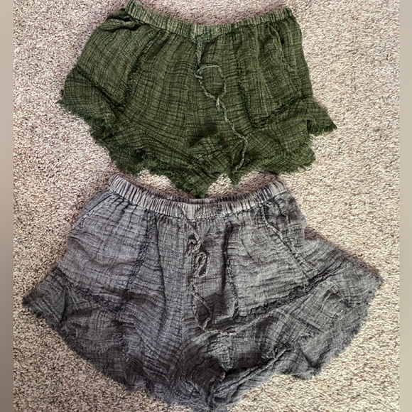 Free People Pants - Women's Green and Gray Shorts Bundle Raw Hem Pockets Free People